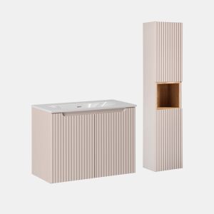 Lavatório individual 80cm 2 portas e pedestal Riva Caxemira e Madeira