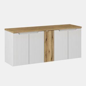 Móvel sob-lavatório 140cm 5 portas bancada Riva Branco e Madeira