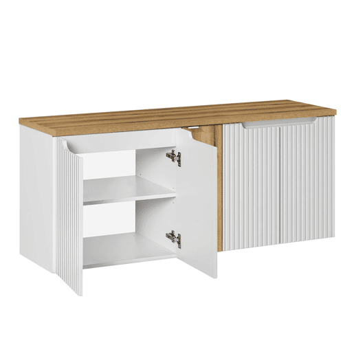 Móvel sob-lavatório 140cm 5 portas bancada Riva Branco e Madeira