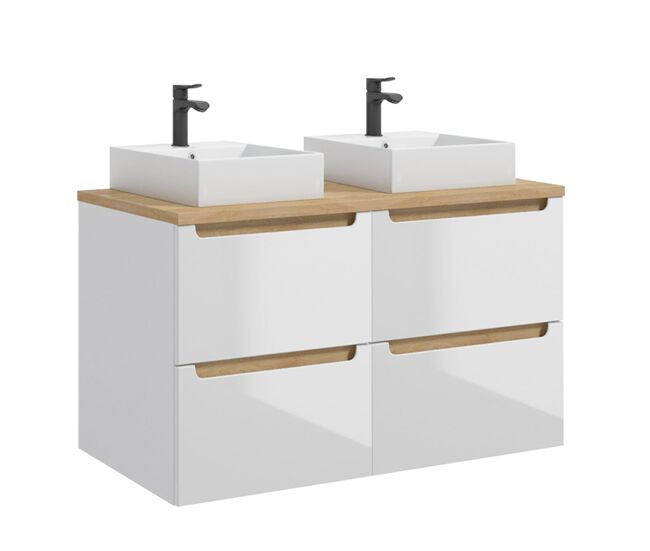 Mueble doble lavabo 120cm 4 cajones livia blanco y madera