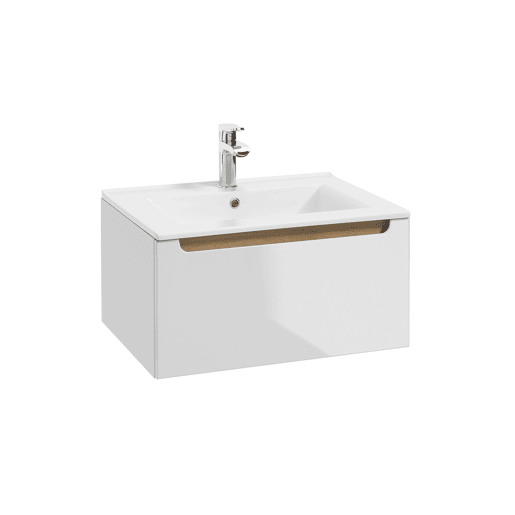Móvel simples lavatório encastrado 60cm 1 gaveta Livia Branco e Madeira
