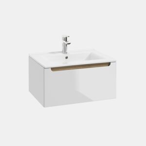 Móvel simples lavatório encastrado 60cm 1 gaveta Livia Branco e Madeira