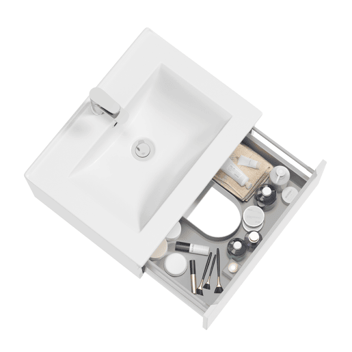 Móvel simples lavatório encastrado 60cm 1 gaveta Livia Branco e Madeira