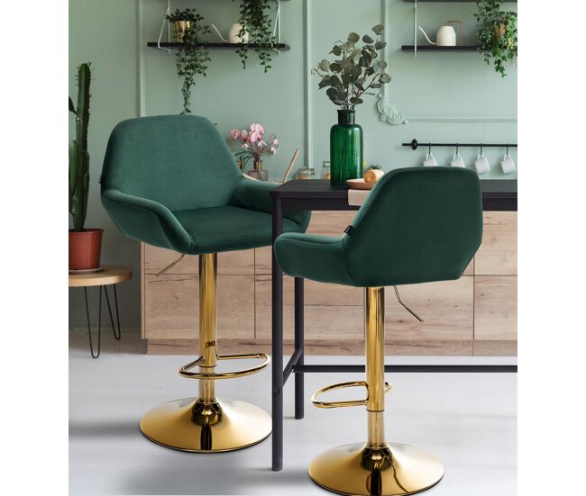 Set de 2 taburetes de bar braga en terciopelo con marco dorado verde oscuro 52x51x89 cm