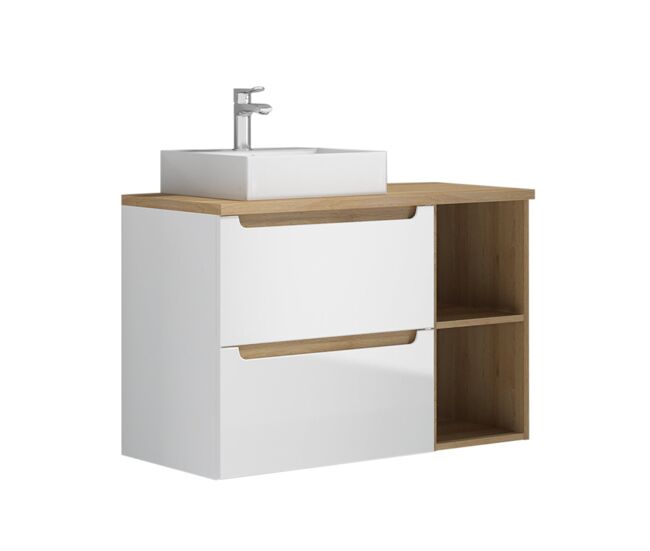 Mueble lavabo individual 90cm 2 compartimientos livia blanco y madera