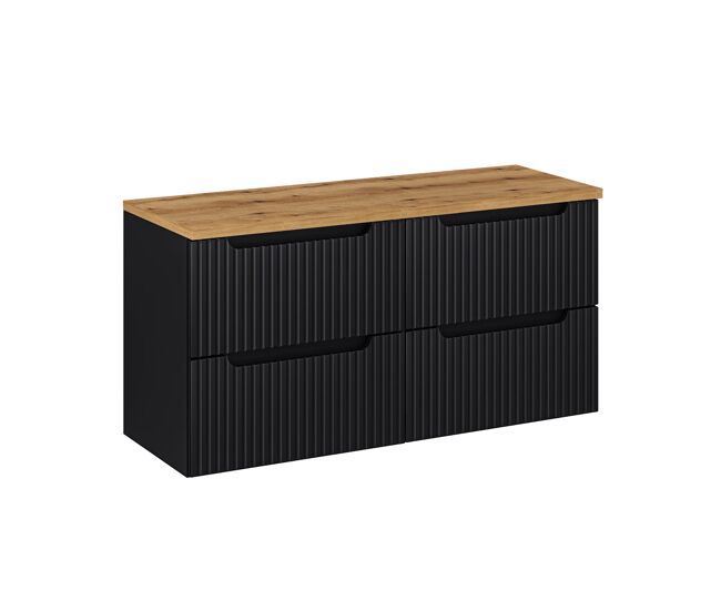 Mueble bajo lavabo 120cm 4 cajones encimera riva negro y madera