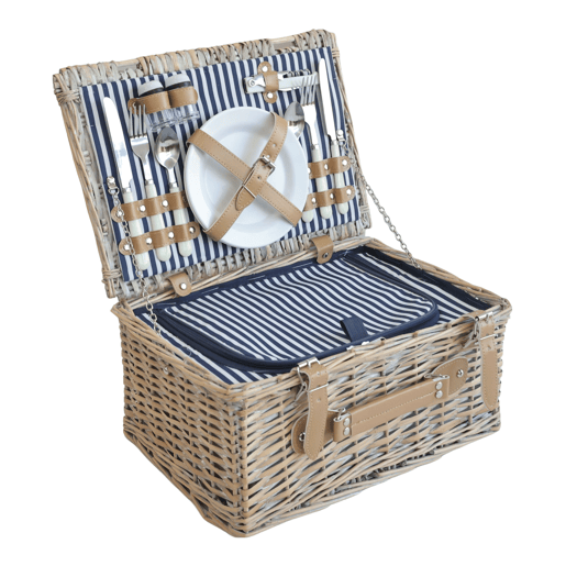 Lumparland Cesto de piquenique para 2 pessoas com caixa térmica 40x28x20cm - Branco  Azul casa.pro