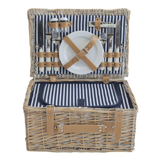 Lumparland Cesto de piquenique para 2 pessoas com caixa térmica 40x28x20cm - Branco  Azul casa.pro