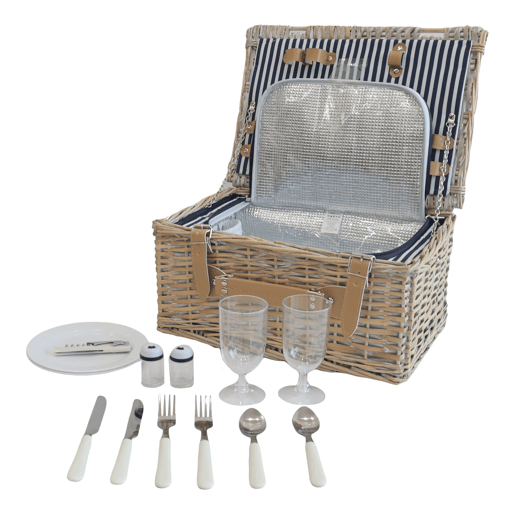 Lumparland Cesto de piquenique para 2 pessoas com caixa térmica 40x28x20cm - Branco  Azul casa.pro