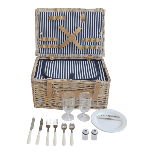 Lumparland Cesto de piquenique para 2 pessoas com caixa térmica 40x28x20cm - Branco  Azul casa.pro