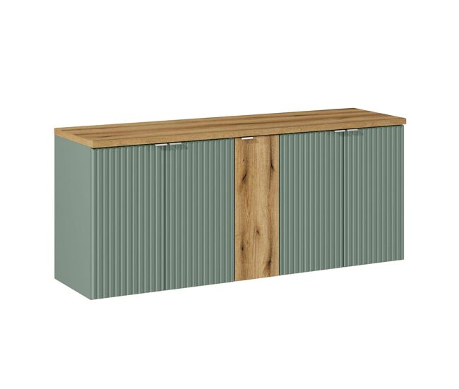 Mueble bajo lavabo 140cm 5 puertas encimera jade verde y madera