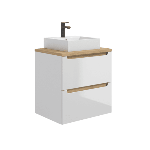 Conjunto móvel lavatório simples 60cm 2 gavetas coluna Livia Branco Madeira