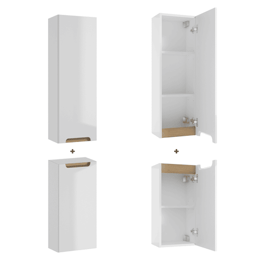 Conjunto móvel lavatório simples 60cm 2 gavetas coluna Livia Branco Madeira