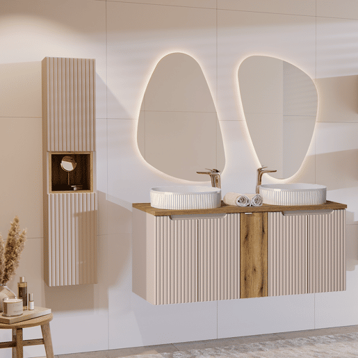 Móvel lavatório duplo 140cm 5 portas Riva Cashmere Madeira