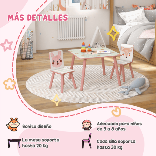 ZONEKIZ Conjunto para Crianças Inclui 1 Estante para Brinquedos com Ardósia 2 Caixas de Tecido não Tecido e 1 Mesa Infantil com 2 Cadeiras para Dormitório Sala de Jogos Rosa
