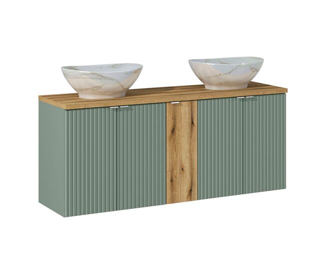 Mueble doble lavabo 140cm 5 puertas jade verde y madera