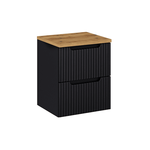 Móvel lavatório 50cm 2 gavetas plano Riva Preto e Madeira