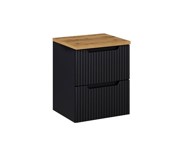 Mueble bajo lavabo 50cm 2 cajones encimera riva negro y madera