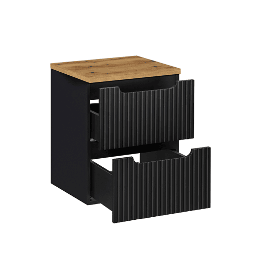 Móvel lavatório 50cm 2 gavetas plano Riva Preto e Madeira