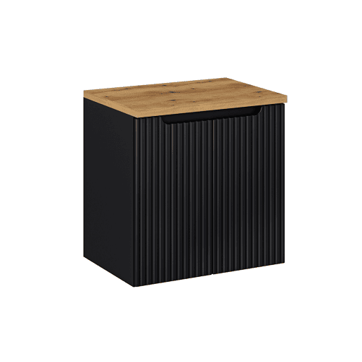 Móvel de lavatório 60cm 2 portas plano de toilete Riva Preto e Madeira