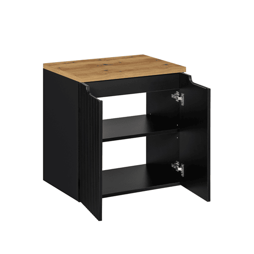 Móvel de lavatório 60cm 2 portas plano de toilete Riva Preto e Madeira