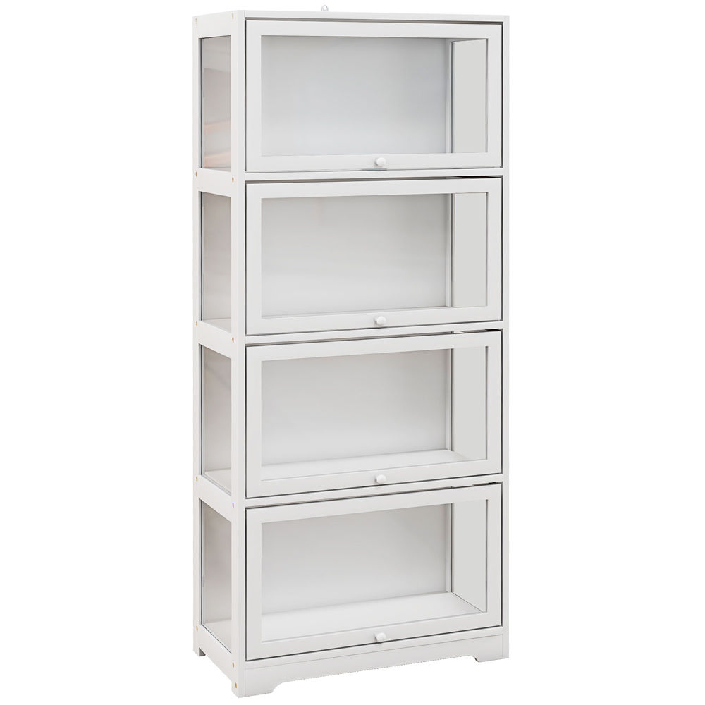 Homcom vitrina de coleccionista de 4 niveles armario auxiliar con puertas abatibles de acrílico anti-vuelco vitrina para estudio dormitorio oficina 59x30x139 cm blanco