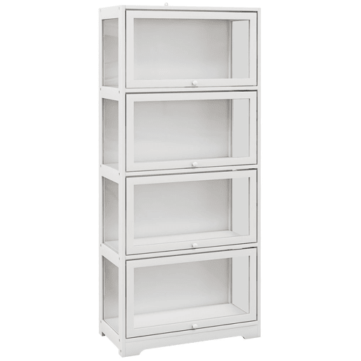HOMCOM Vitrine Colecionador de 4 Níveis Vitrine Sala de Estar com Portas Abatíveis de Acrílico Anti-Tombo para Estúdio Dormitório Escritório 59x30x139 cm Branco