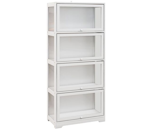 Homcom vitrina de coleccionista de 4 niveles armario auxiliar con puertas abatibles de acrílico anti-vuelco vitrina para estudio dormitorio oficina 59x30x139 cm blanco