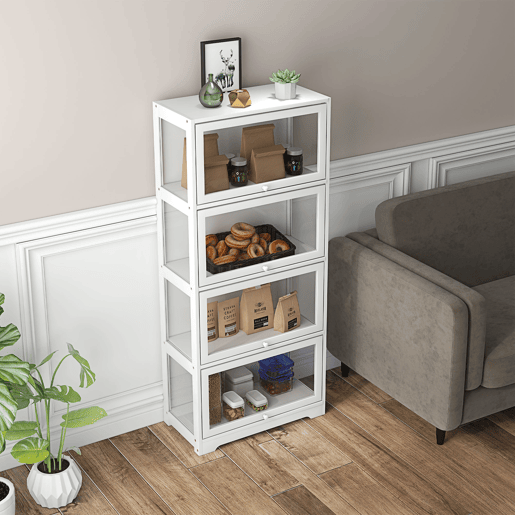 HOMCOM Vitrine Colecionador de 4 Níveis Vitrine Sala de Estar com Portas Abatíveis de Acrílico Anti-Tombo para Estúdio Dormitório Escritório 59x30x139 cm Branco
