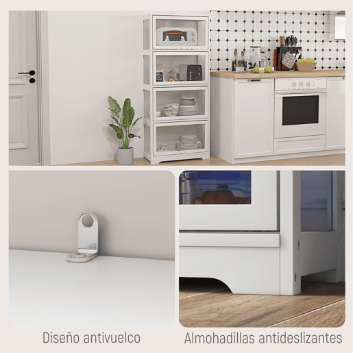 HOMCOM Vitrine Colecionador de 4 Níveis Vitrine Sala de Estar com Portas Abatíveis de Acrílico Anti-Tombo para Estúdio Dormitório Escritório 59x30x139 cm Branco