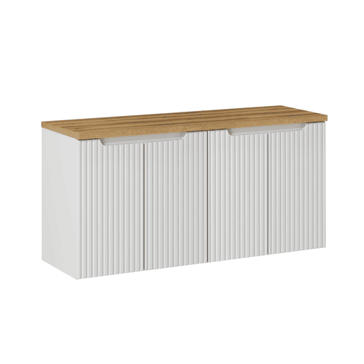 Móvel sob-lavatório 120cm 4 portas bancada Riva Branco e Madeira