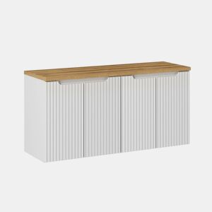 Móvel sob-lavatório 120cm 4 portas bancada Riva Branco e Madeira