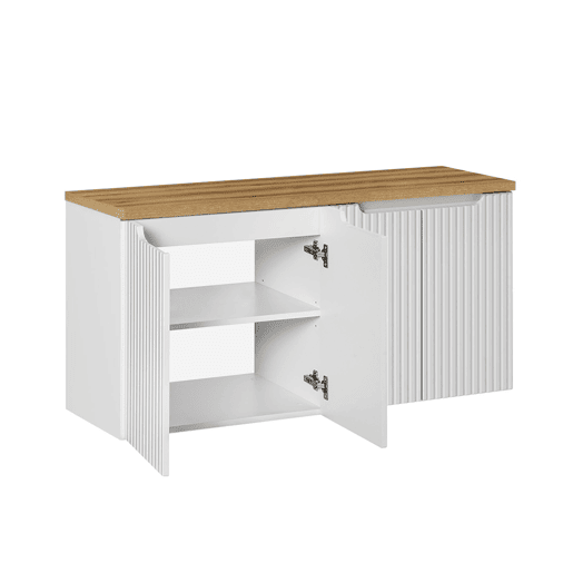 Móvel sob-lavatório 120cm 4 portas bancada Riva Branco e Madeira
