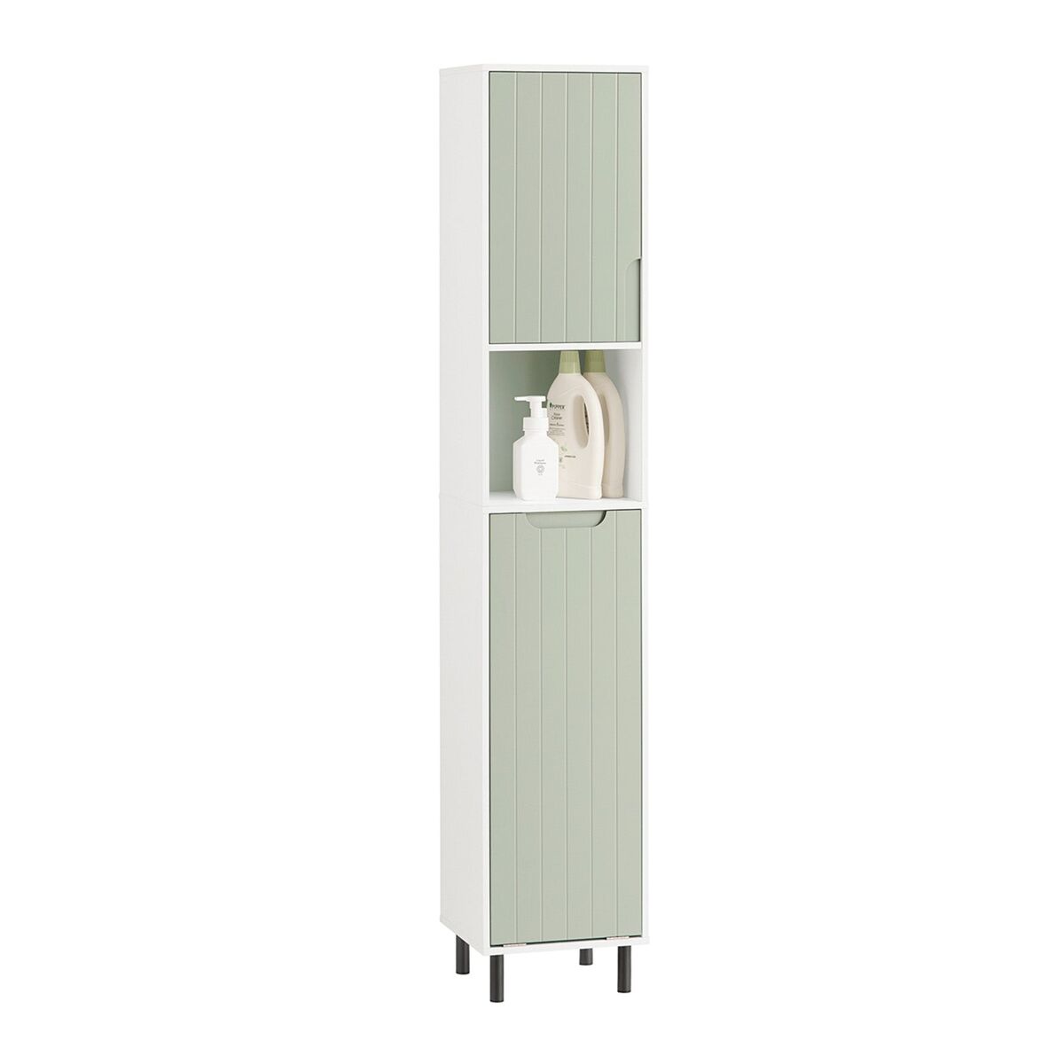 Sobuy bzr137-gr mueble columna de baño con 1 cesto para ropa sucia verde