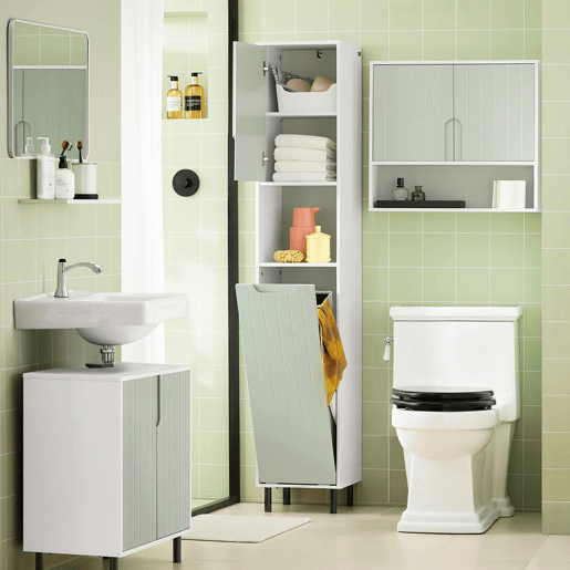 SoBuy BZR137-GR Móvel de casa de banho com 1 cesto para roupa suja Verde
