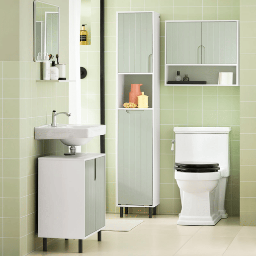 SoBuy BZR137-GR Móvel de casa de banho com 1 cesto para roupa suja Verde
