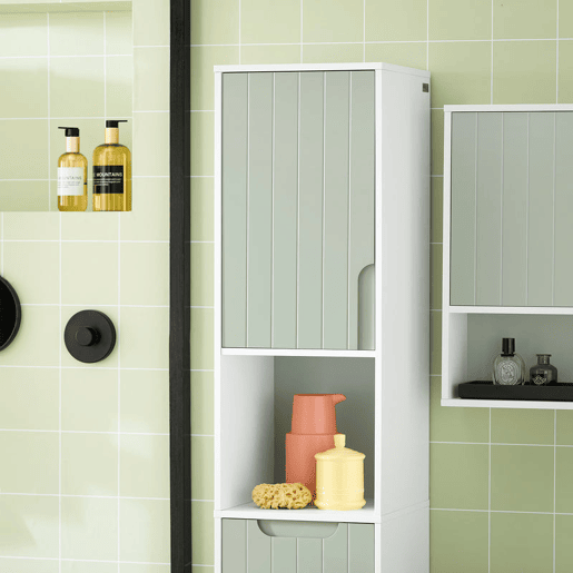 SoBuy BZR137-GR Móvel de casa de banho com 1 cesto para roupa suja Verde
