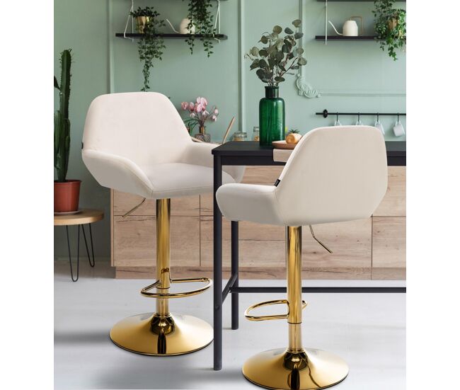 Taburete de bar braga en terciopelo con marco dorado crema 52x51x89 cm