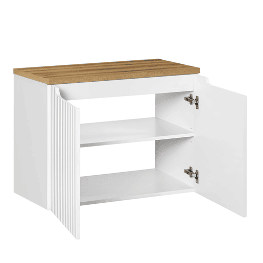 Móvel toucador 80cm 2 portas plano Riva Branco e Madeira