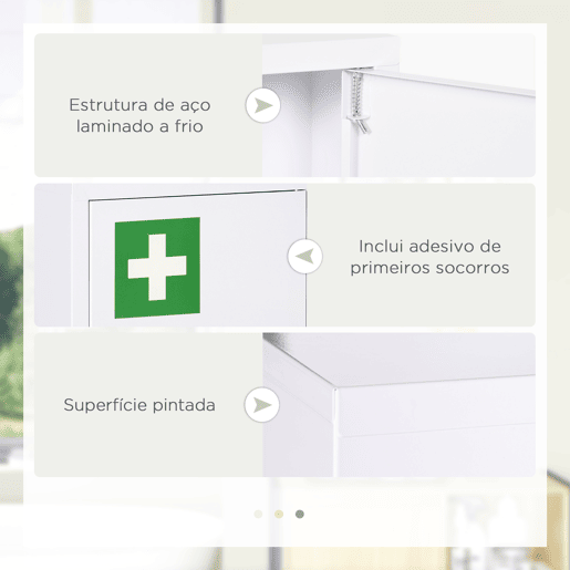 kleankin Armário Farmácia de Parede Armário de Medicamentos de Aço com 3 Prateleiras de Armazenamento e 2 Chaves para Casa de Banho 30x14x46 cm Branco