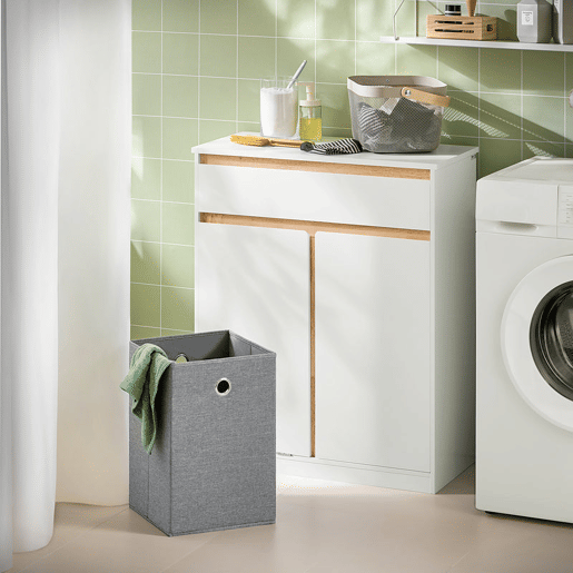 SoBuy BZR79-W Armário de casa de banho com cesto para roupa suja Branco