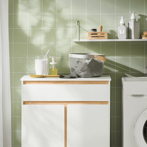 SoBuy BZR79-W Armário de casa de banho com cesto para roupa suja Branco