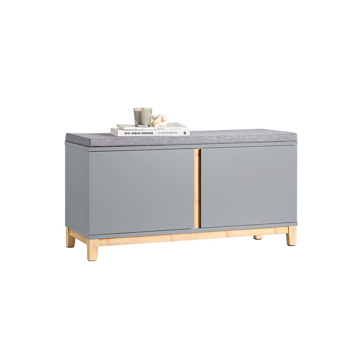 Sobuy fsr117-hg banco de almacenamiento con 2 puertas gris