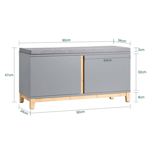 SoBuy FSR117-HG Banco de arrumação com 2 portas cinzentas