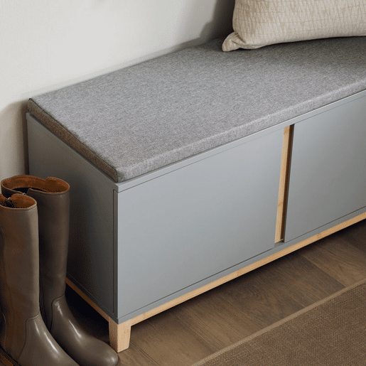 SoBuy FSR117-HG Banco de arrumação com 2 portas cinzentas