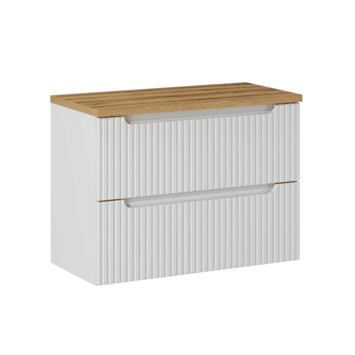 Móvel lavatório 80cm 2 gavetas plano Riva Branco e Madeira