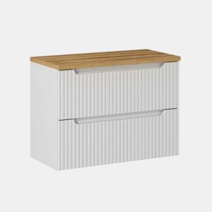 Móvel lavatório 80cm 2 gavetas plano Riva Branco e Madeira