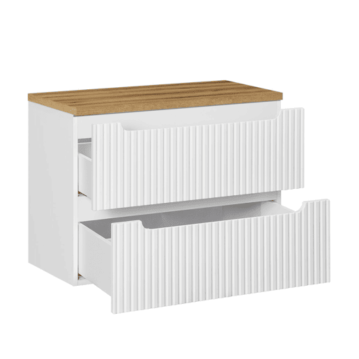 Móvel lavatório 80cm 2 gavetas plano Riva Branco e Madeira