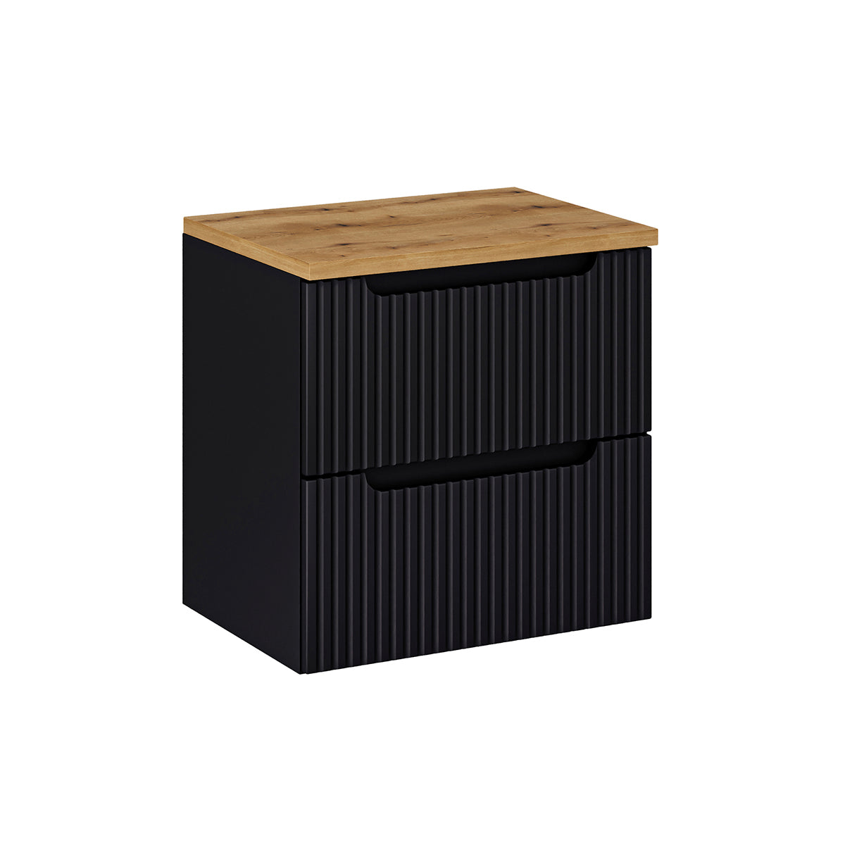 Mueble bajo lavabo 60cm 2 cajones encimera riva negro y madera