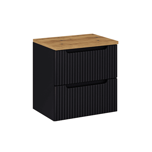 Móvel lavatório 60cm 2 gavetas plano Riva Preto e Madeira